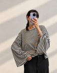 T-SHIRT MANICA AMPIA RIGA PANNA NERO