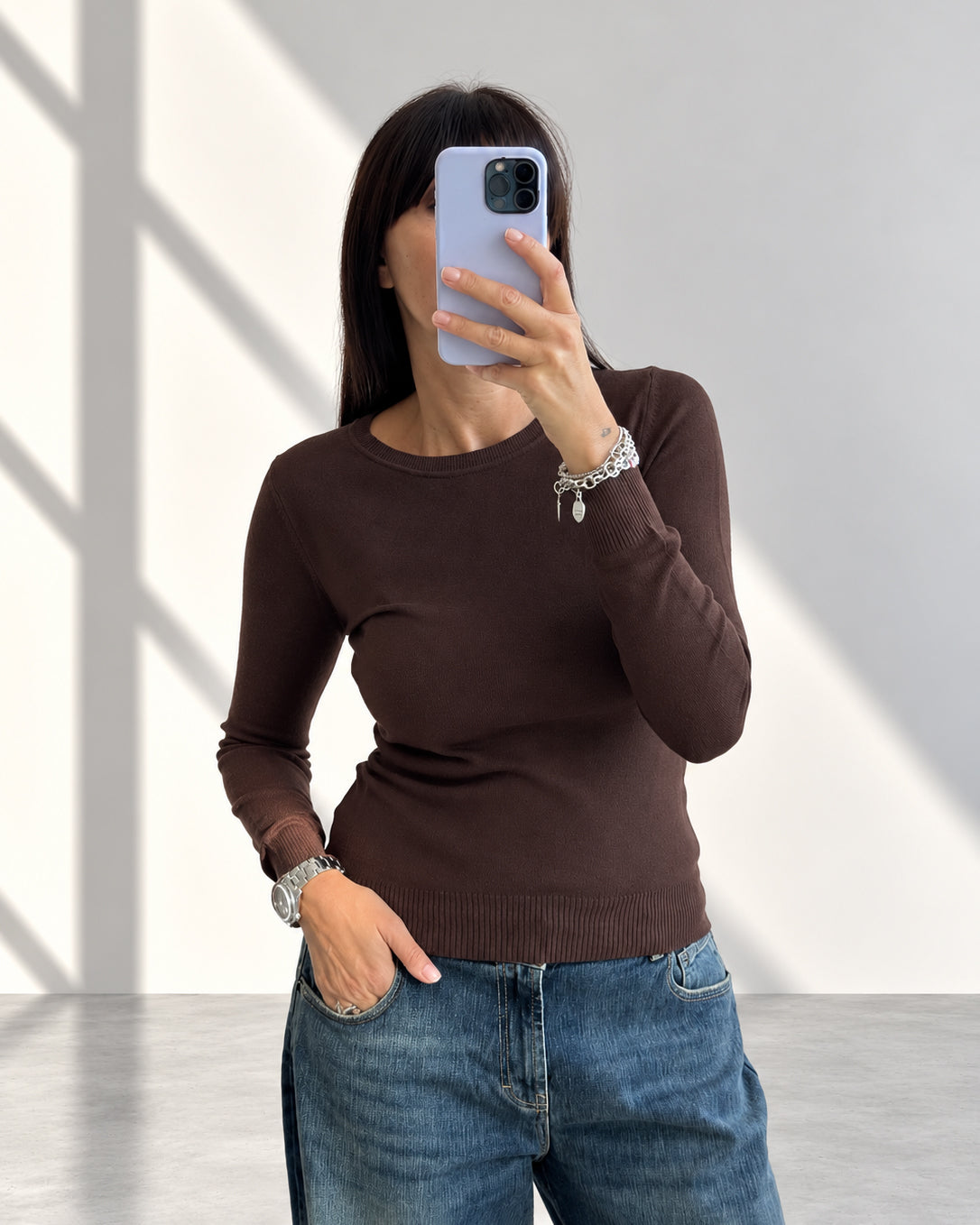 GIROCOLLO MINU' IN MAGLIA FINE COFFEE