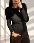 GIROCOLLO MINU' IN MAGLIA FINE NERO