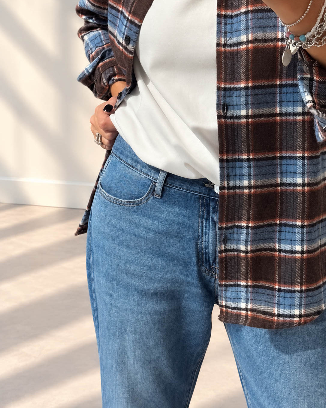 CAMICIA CHECK LORA CELESTE MATTONE