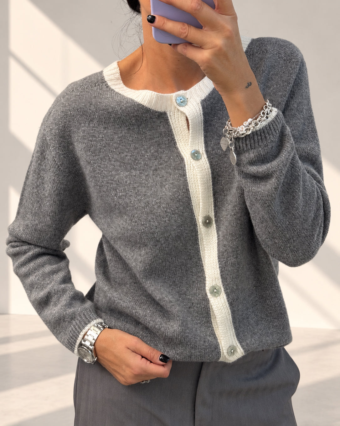 CARDIGAN MISTO LANA STARK GRIGIO PANNA