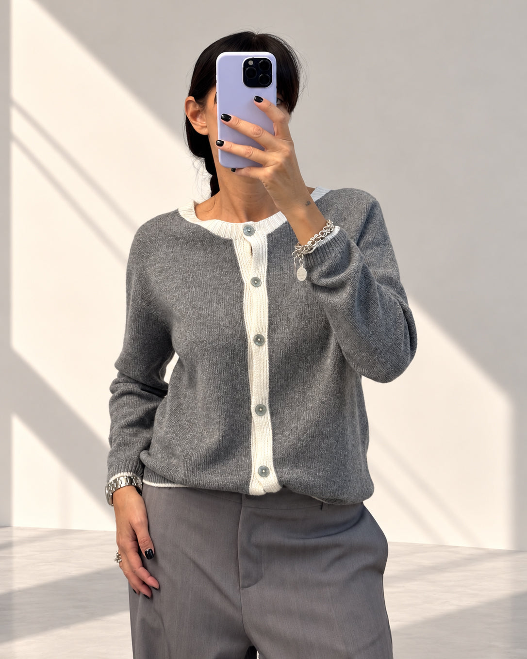 CARDIGAN MISTO LANA STARK GRIGIO PANNA