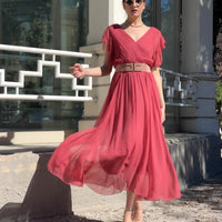 LONG DRESS VIENNA IN CREPON ROSSO POLVERE